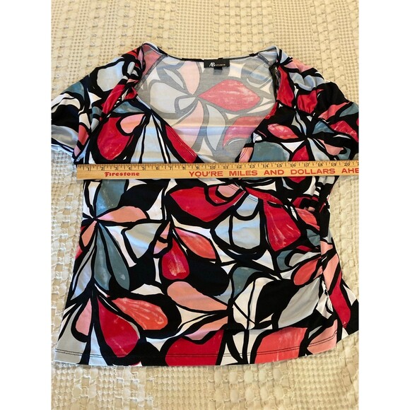 AB Studio Faux Wrap Blouse Plus Size XL Top Abstract Pattern Pink Gray + Stretch - Picture 10 of 12